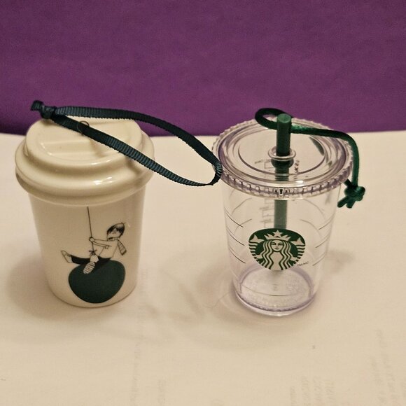 2 Starbucks Mini Tumbler Christmas Ornaments 2014 and 2015 - Picture 1 of 5